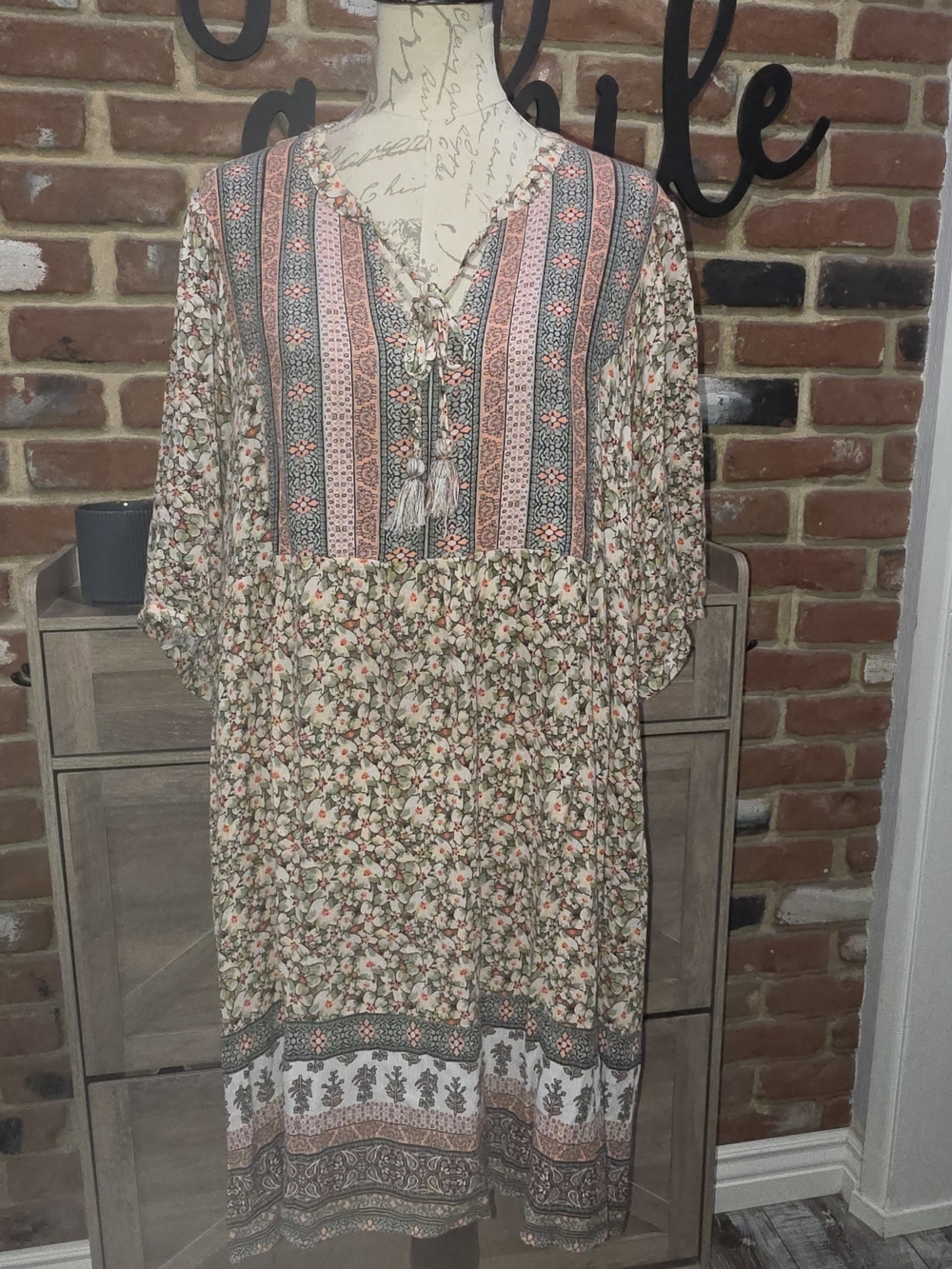 Knox Rose Floral Tiered Dress in Cream, Pink & Green